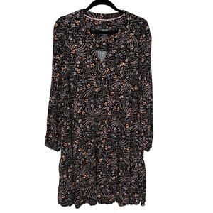 Anthropologie Maeve Swing Dress Long Bishop Slv Floral Boho Dark Romantic Sz L